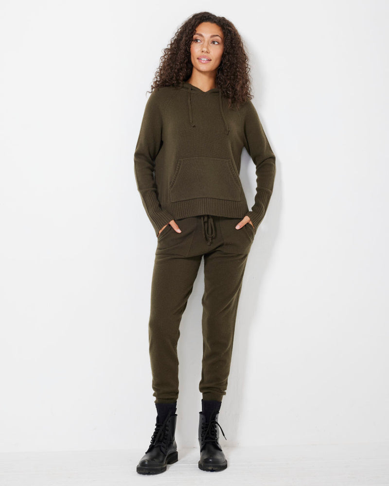 Brooklyn Pure Cashmere Joggers + Alex Pure Cashmere Hoodie.  Both in Army.  Not Monday.