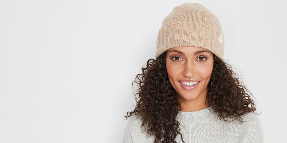 Stella Pure Cashmere Beanie in Camel.  Not Monday.