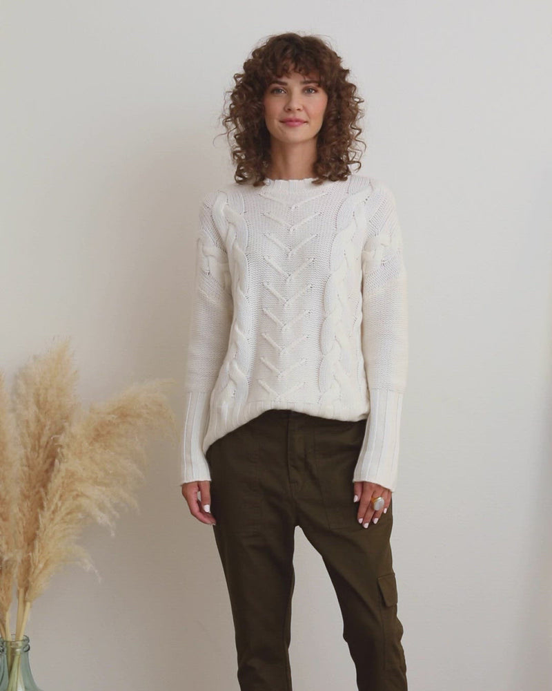 
                  
                    Load and play video in Gallery viewer, Isla Pure Cashmere Cable Crewneck
                  
                